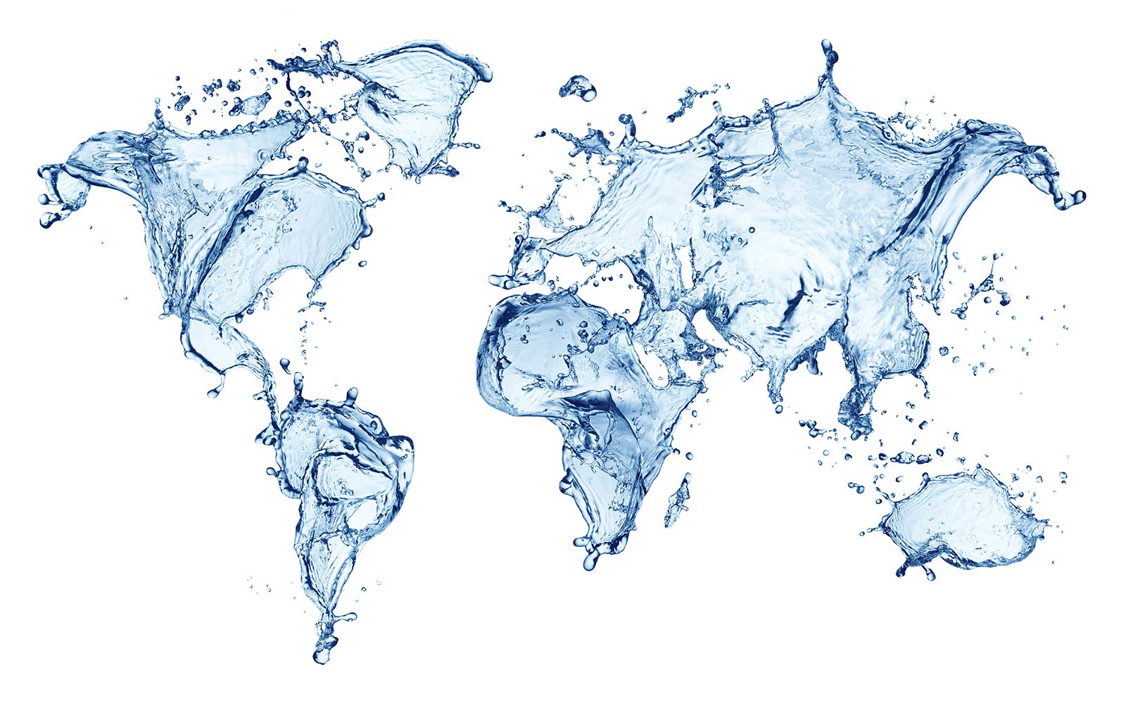 blue water splashing in the shape of a world map